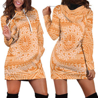 Tahitian Tiare Flower Hoodie Dress Gold Polynesian Pattern LT9 - Polynesian Pride