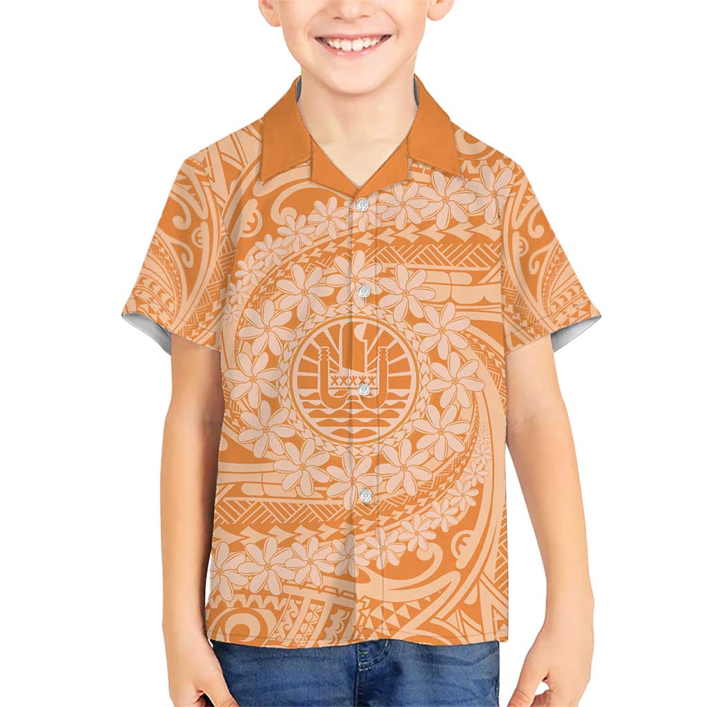 Tahitian Tiare Flower Kid Hawaiian Shirt Gold Polynesian Pattern