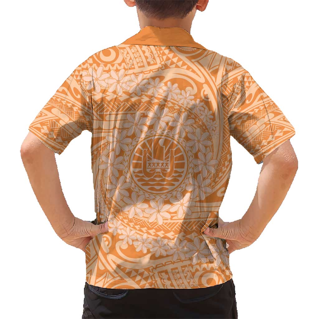 Tahitian Tiare Flower Kid Hawaiian Shirt Gold Polynesian Pattern LT9 - Polynesian Pride