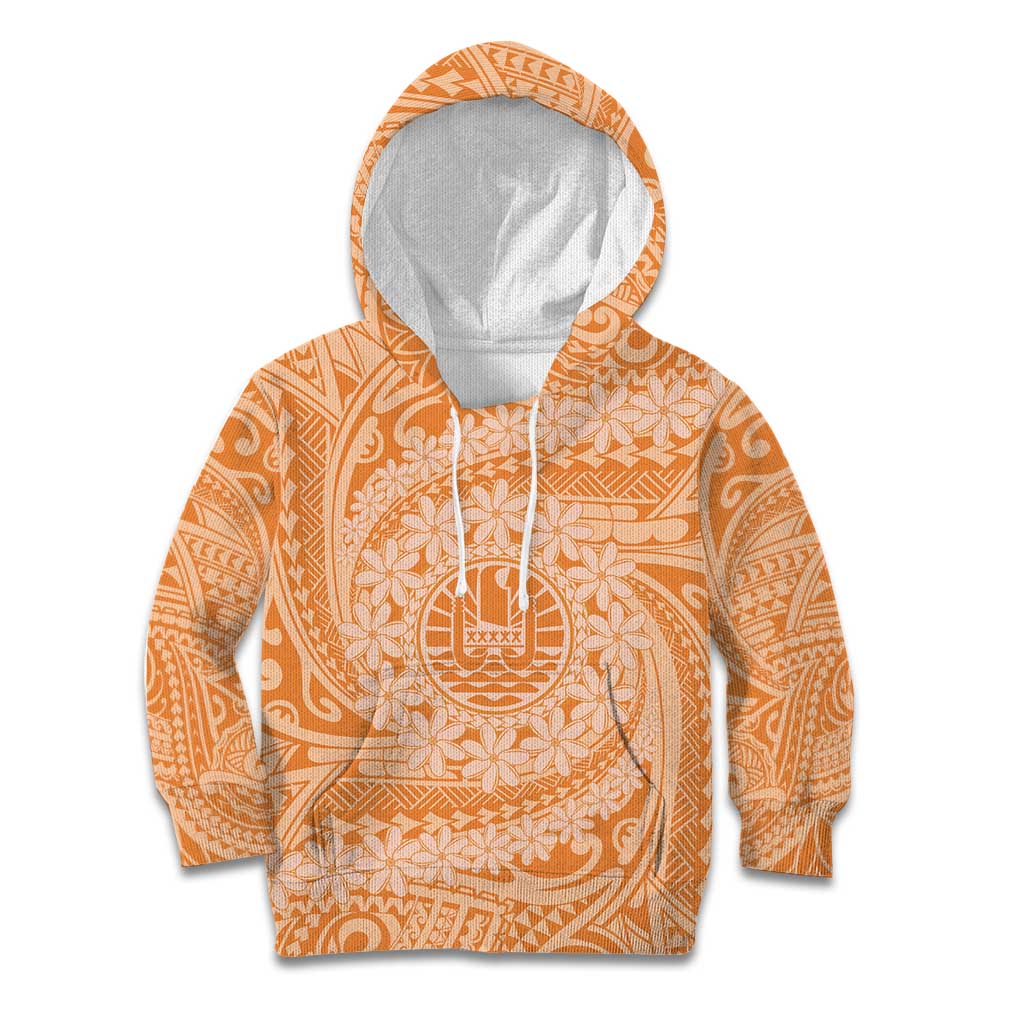 Tahitian Tiare Flower Kid Hoodie Gold Polynesian Pattern