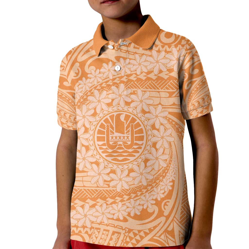 Tahitian Tiare Flower Kid Polo Shirt Gold Polynesian Pattern