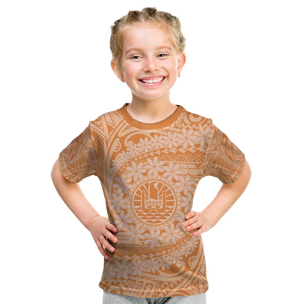 Tahitian Tiare Flower Kid T Shirt Gold Polynesian Pattern