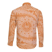 Tahitian Tiare Flower Long Sleeve Button Shirt Gold Polynesian Pattern LT9 - Polynesian Pride