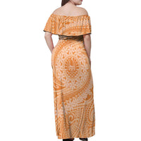 Tahitian Tiare Flower Off Shoulder Maxi Dress Gold Polynesian Pattern LT9 - Polynesian Pride