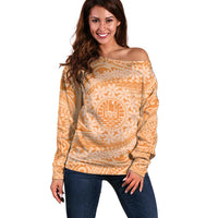 Tahitian Tiare Flower Off Shoulder Sweater Gold Polynesian Pattern LT9 Women Gold - Polynesian Pride