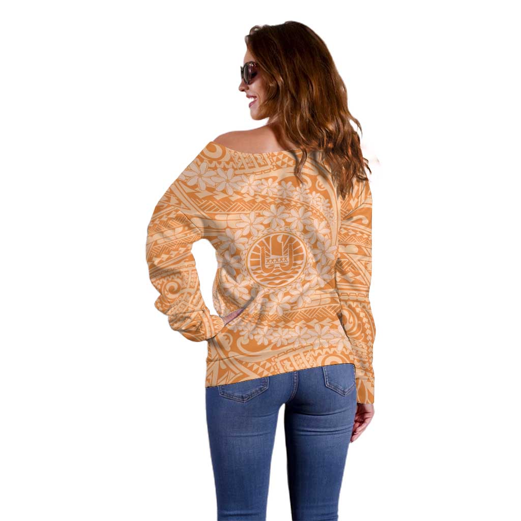 Tahitian Tiare Flower Off Shoulder Sweater Gold Polynesian Pattern LT9 - Polynesian Pride