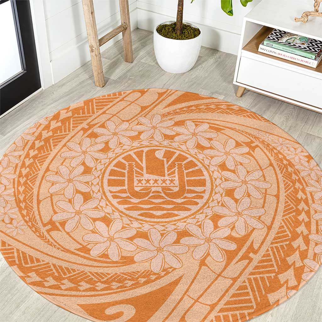 Tahitian Tiare Flower Round Carpet Gold Polynesian Pattern