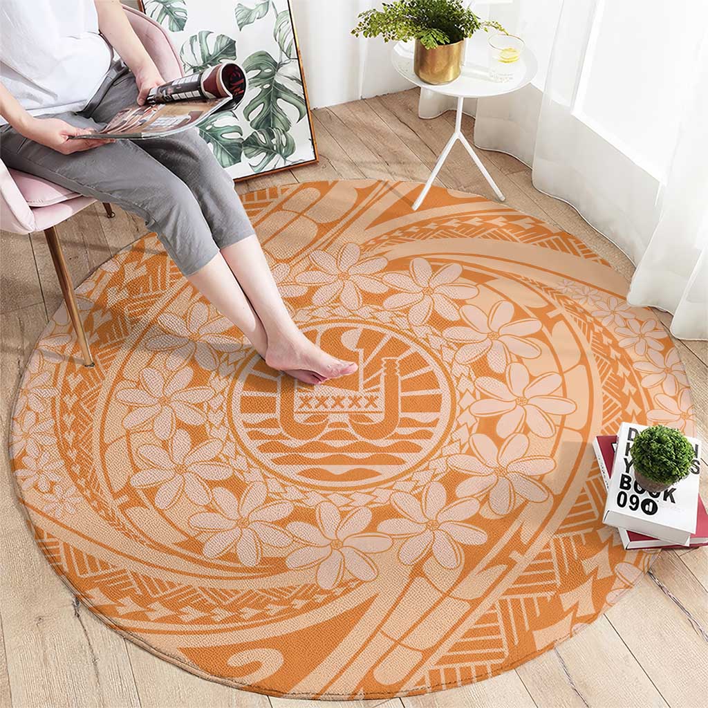 Tahitian Tiare Flower Round Carpet Gold Polynesian Pattern LT9 - Polynesian Pride