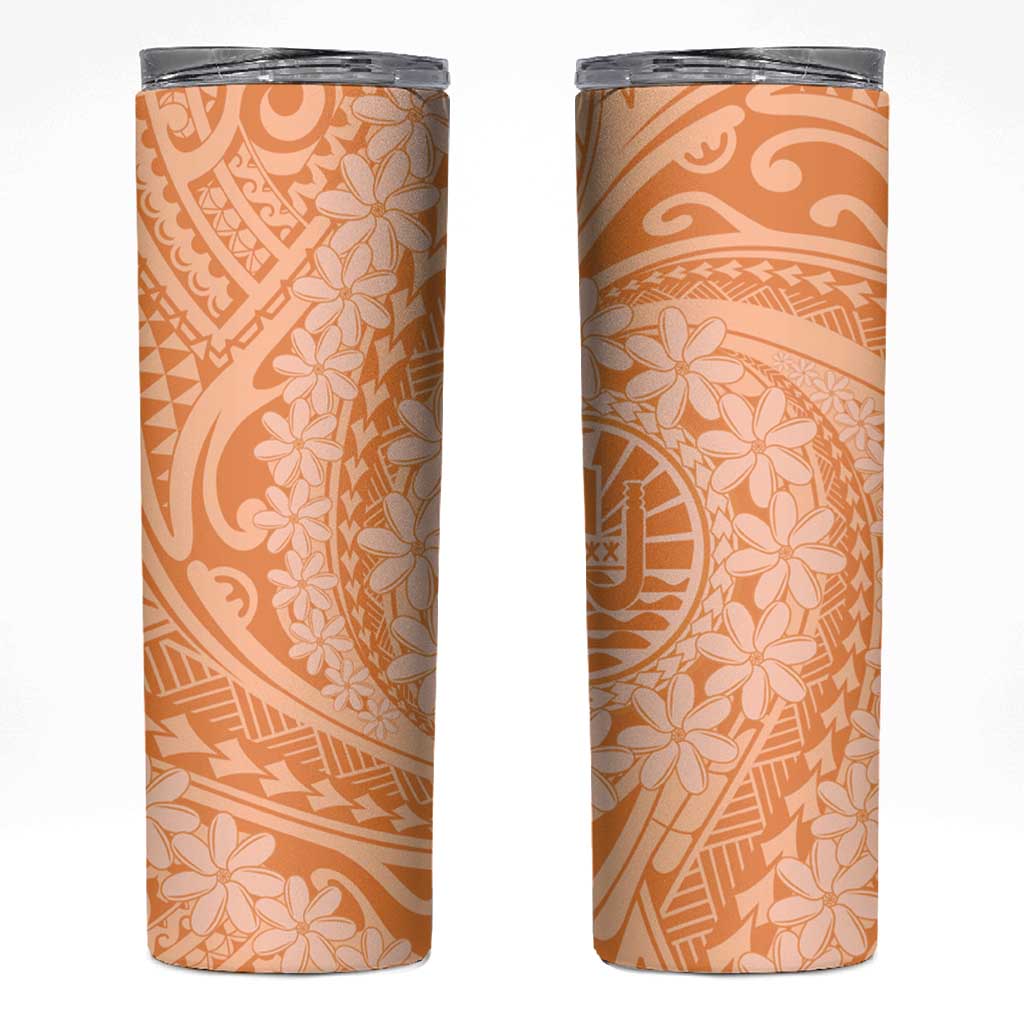 Tahitian Tiare Flower Skinny Tumbler Gold Polynesian Pattern