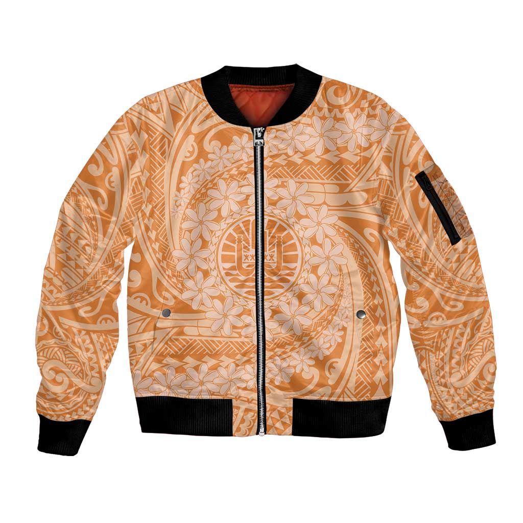 Tahitian Tiare Flower Sleeve Zip Bomber Jacket Gold Polynesian Pattern LT9 Unisex Gold - Polynesian Pride