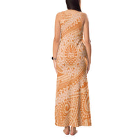 Tahitian Tiare Flower Tank Maxi Dress Gold Polynesian Pattern LT9 - Polynesian Pride