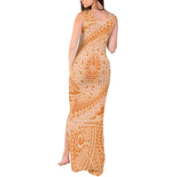 Tahitian Tiare Flower Tank Maxi Dress Gold Polynesian Pattern LT9 - Polynesian Pride
