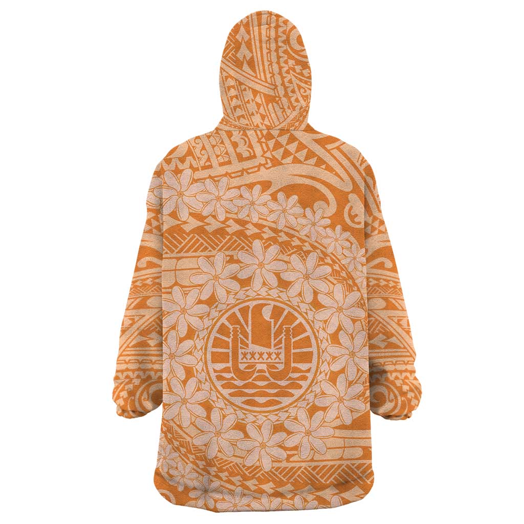 Tahitian Tiare Flower Wearable Blanket Hoodie Gold Polynesian Pattern LT9 - Polynesian Pride