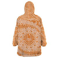 Tahitian Tiare Flower Wearable Blanket Hoodie Gold Polynesian Pattern LT9 - Polynesian Pride