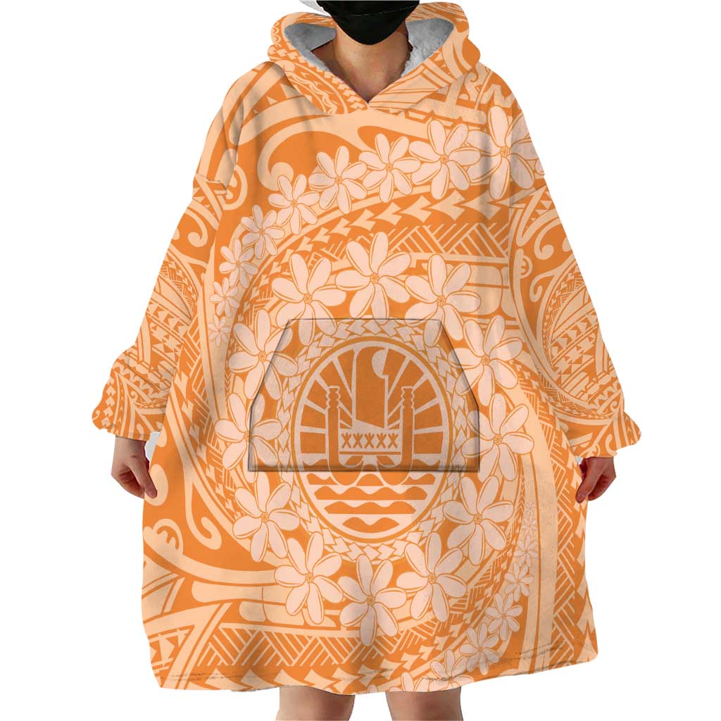 Tahitian Tiare Flower Wearable Blanket Hoodie Gold Polynesian Pattern LT9 - Polynesian Pride