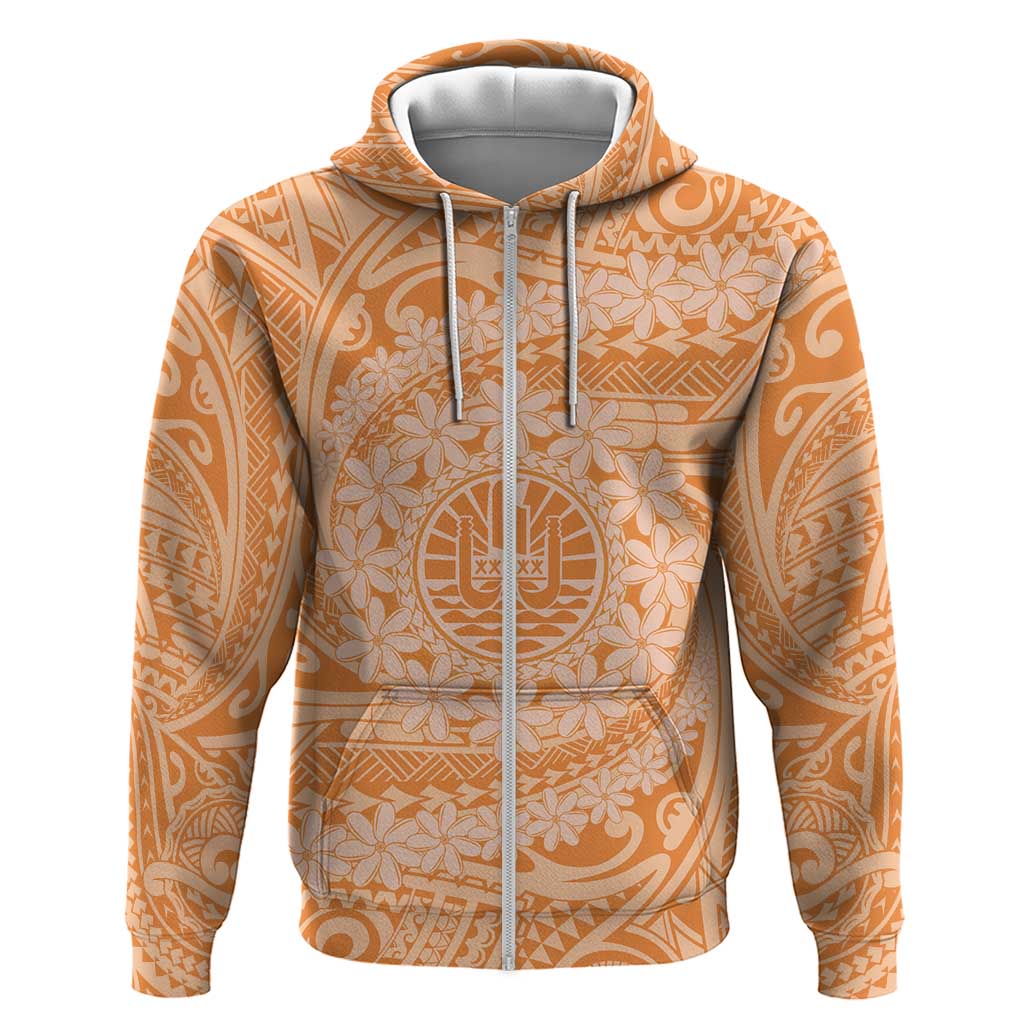 Tahitian Tiare Flower Zip Hoodie Gold Polynesian Pattern