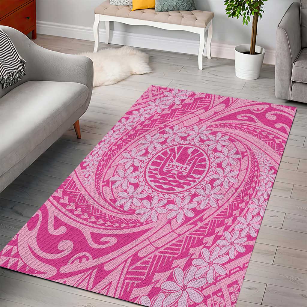 Tahitian Tiare Flower Area Rug Pink Polynesian Pattern LT9 - Polynesian Pride