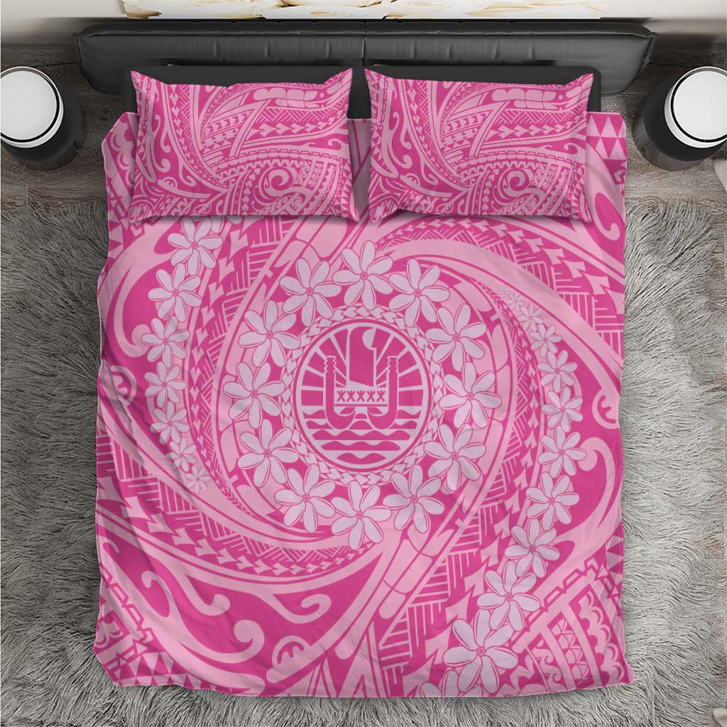 Tahitian Tiare Flower Bedding Set Pink Polynesian Pattern