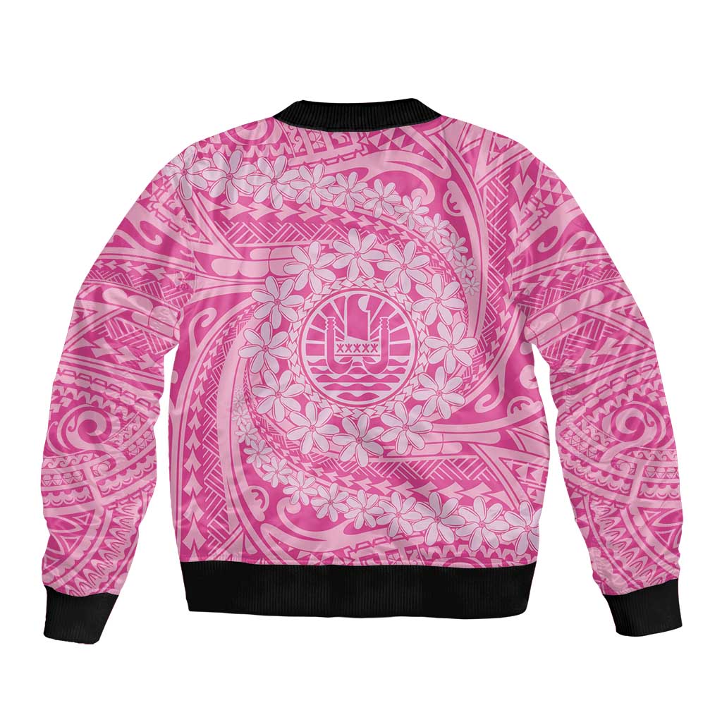 Tahitian Tiare Flower Bomber Jacket Pink Polynesian Pattern LT9 - Polynesian Pride
