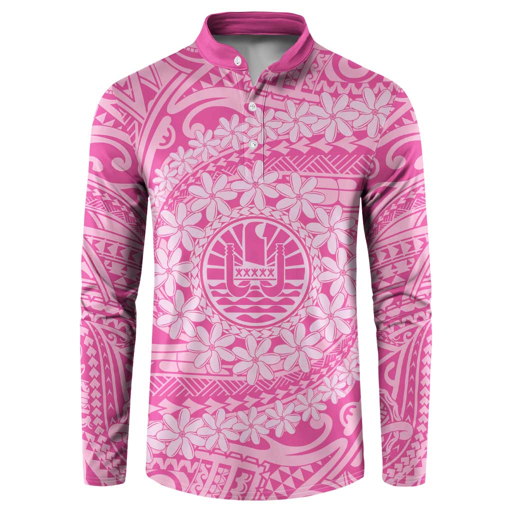 Tahitian Tiare Flower Button Sweatshirt Pink Polynesian Pattern