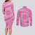 Tahitian Tiare Flower Couples Matching Long Sleeve Bodycon Dress and Long Sleeve Button Shirt Pink Polynesian Pattern