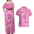 Tahitian Tiare Flower Couples Matching Off Shoulder Maxi Dress and Hawaiian Shirt Pink Polynesian Pattern