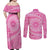 Tahitian Tiare Flower Couples Matching Off Shoulder Maxi Dress and Long Sleeve Button Shirt Pink Polynesian Pattern