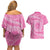 Tahitian Tiare Flower Couples Matching Off Shoulder Short Dress and Hawaiian Shirt Pink Polynesian Pattern