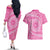 Tahitian Tiare Flower Couples Matching Off The Shoulder Long Sleeve Dress and Hawaiian Shirt Pink Polynesian Pattern