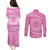 Tahitian Tiare Flower Couples Matching Puletasi and Long Sleeve Button Shirt Pink Polynesian Pattern