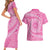 Tahitian Tiare Flower Couples Matching Short Sleeve Bodycon Dress and Hawaiian Shirt Pink Polynesian Pattern