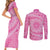 Tahitian Tiare Flower Couples Matching Short Sleeve Bodycon Dress and Long Sleeve Button Shirt Pink Polynesian Pattern