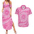 Tahitian Tiare Flower Couples Matching Summer Maxi Dress and Hawaiian Shirt Pink Polynesian Pattern