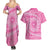 Tahitian Tiare Flower Couples Matching Summer Maxi Dress and Hawaiian Shirt Pink Polynesian Pattern