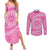 Tahitian Tiare Flower Couples Matching Summer Maxi Dress and Long Sleeve Button Shirt Pink Polynesian Pattern