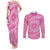 Tahitian Tiare Flower Couples Matching Tank Maxi Dress and Long Sleeve Button Shirt Pink Polynesian Pattern