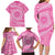 Tahitian Tiare Flower Family Matching Long Sleeve Bodycon Dress and Hawaiian Shirt Pink Polynesian Pattern