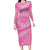 Tahitian Tiare Flower Family Matching Long Sleeve Bodycon Dress and Hawaiian Shirt Pink Polynesian Pattern