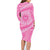 Tahitian Tiare Flower Family Matching Long Sleeve Bodycon Dress and Hawaiian Shirt Pink Polynesian Pattern