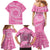 Tahitian Tiare Flower Family Matching Mermaid Dress and Hawaiian Shirt Pink Polynesian Pattern