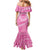 Tahitian Tiare Flower Family Matching Mermaid Dress and Hawaiian Shirt Pink Polynesian Pattern