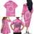 Tahitian Tiare Flower Family Matching Off The Shoulder Long Sleeve Dress and Hawaiian Shirt Pink Polynesian Pattern