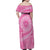 Tahitian Tiare Flower Family Matching Off Shoulder Maxi Dress and Hawaiian Shirt Pink Polynesian Pattern