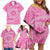 Tahitian Tiare Flower Family Matching Off Shoulder Short Dress and Hawaiian Shirt Pink Polynesian Pattern