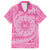 Tahitian Tiare Flower Family Matching Puletasi and Hawaiian Shirt Pink Polynesian Pattern