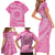 Tahitian Tiare Flower Family Matching Short Sleeve Bodycon Dress and Hawaiian Shirt Pink Polynesian Pattern