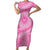 Tahitian Tiare Flower Family Matching Short Sleeve Bodycon Dress and Hawaiian Shirt Pink Polynesian Pattern