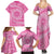 Tahitian Tiare Flower Family Matching Summer Maxi Dress and Hawaiian Shirt Pink Polynesian Pattern