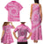 Tahitian Tiare Flower Family Matching Tank Maxi Dress and Hawaiian Shirt Pink Polynesian Pattern