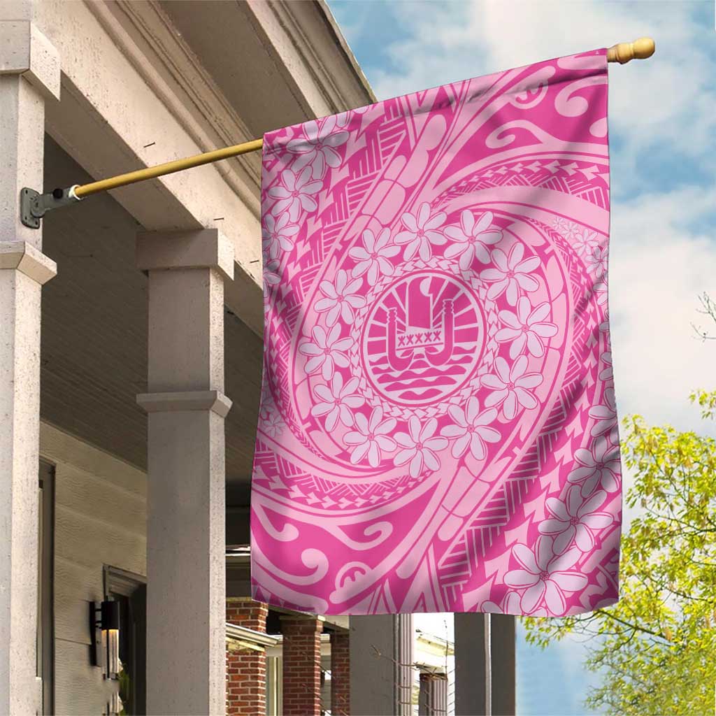 Tahitian Tiare Flower Garden Flag Pink Polynesian Pattern